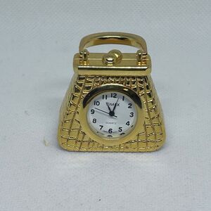 Vintage Miniature Timex Quartz Gold Design Desk Clock Untested Collectible